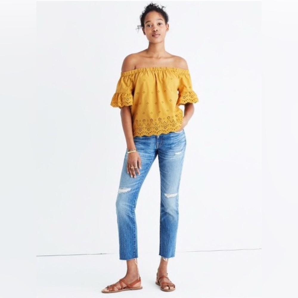 Madewell Mustard Eyelet Off-Shoulder Top